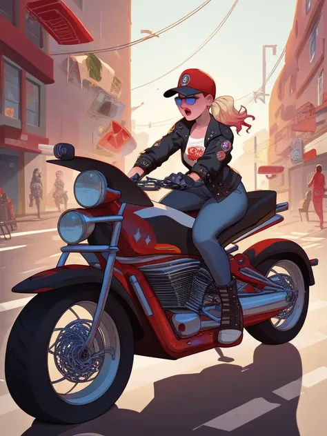 rider bunny , ride on motorcycle , Harley Davidson , high speed , motion blur
, Mature , (Euphoria) , coquettish , Fatal woman , (bold action) , Insane , fabulous , sensational , Feminine , coquettish face , looking away