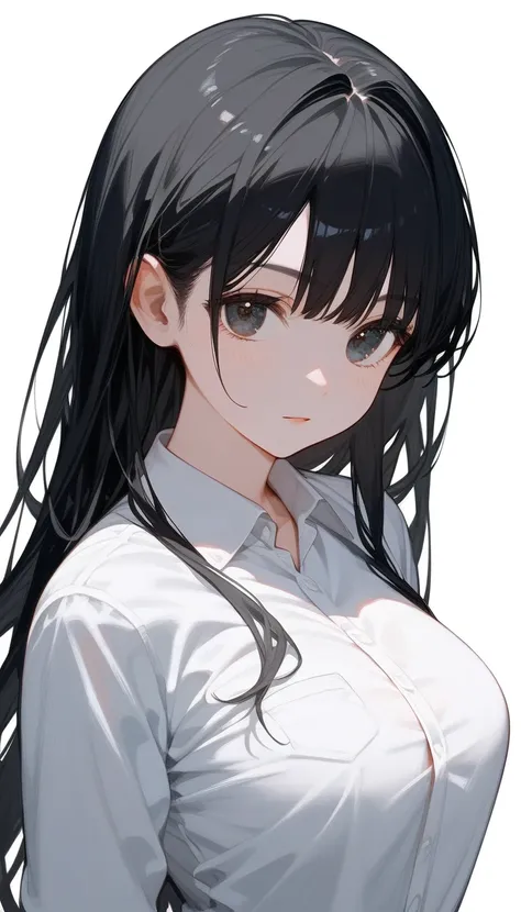 Score_9,Score_8_up,Score_7_up, perfect face, score_6_up, score_5_up, score_4_up, beautiful face, (((anime))), (((status_anime))), white skin, cool woman, black skirt, (((white business shirt))), top quality eyes, detailed texture, ((nsfw)), (white backgrou...