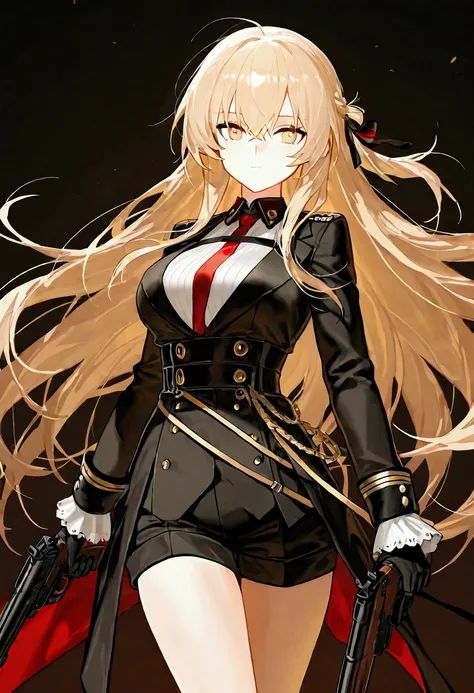 anime character with long blonde hair holding a gun in front of a dark background, from girls frontline, fine details. girls frontline, girls frontline cg, girls frontline universe, girls frontline style, girls frontline, from arknights, fate grand order, ...