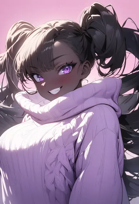 beautiful, (masterpiece:1.2), (best quality:1.2), perfect eyes, perfect face, perfect lighting, 1girl, look at the viewer, (ahegao:0.5), sexy pose、brown、black skin、body muscles、(full shot)、((gal fashion))、oversized sweater with big cleavage, sexy dress , t...