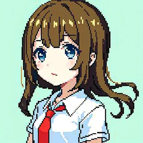 Pixel、Pixel art、 1 girl、Brown Hair、 s、uniform、Face only