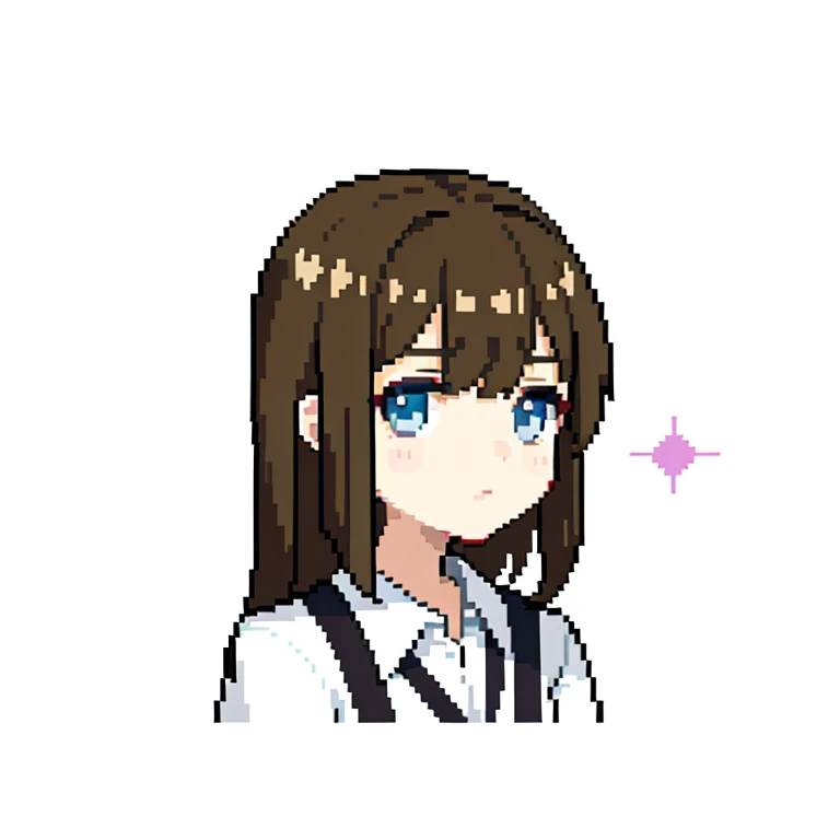 Pixel、Pixel art、 1 girl、Brown Hair、 s、uniform、Face only、diagonal