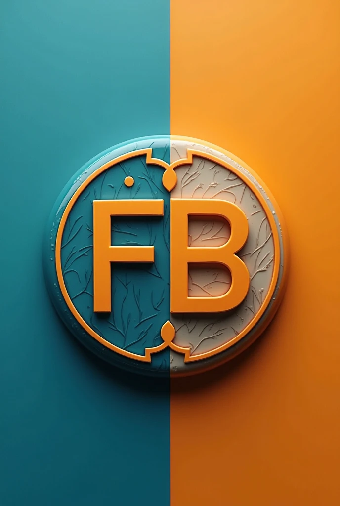 A badge with the initials  " f" and "b" usando maandúsculas para un colegio utilizando colores celestes and naranjas 