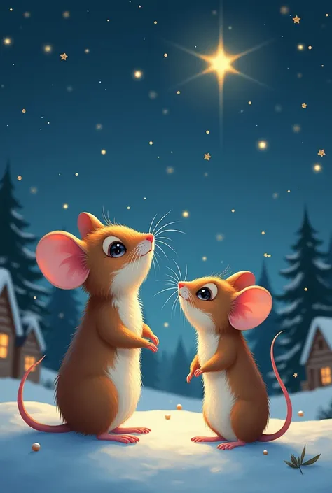 two little cute mice looking at the stars at Christmas