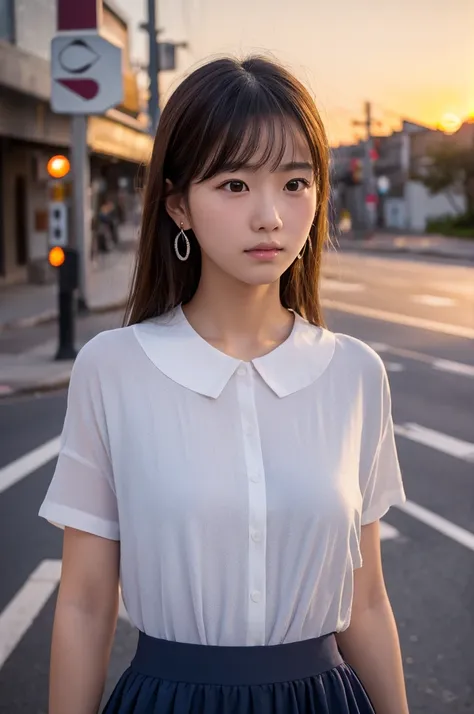 ((masterpiece)), ((photo realistic)), ((highest quality)),shiny eyes, Fair skin, puffy face, broad jawline,big beady eyes, well-proportioned Japanese girl, 15years old, (no make-up:1.2) , glowing silver light brown hair, (messy hair) , (tearful face, troub...