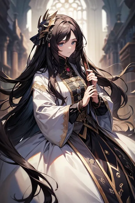 (( top quality)), ((masterpiece)), ( Details),Gender unknown、Masked、 conceals face with cloth、Long hair over height 、Flowing hair、Mysterious、 mysterious