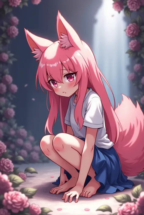 rompts
Copy
(furchan:1.1), (long hair, pink hair, body fur, tail), 1girl, female, white shirt, broken blue skirt, bow, (crouching:1.1), (crying, sad), (kemono:1), full body, young, short, (small breasts), (detailed background:1.1), (intricate:0.7), (high d...