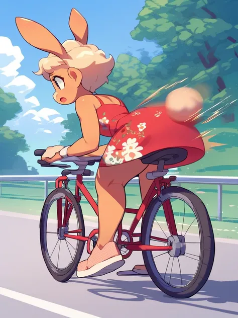 furry bunny girl , ride on bicycle , summer dress , (high speed , horizon motion blur) , Leaning forward , Precision Modeling
, Mature , Euphoria , coquettish , (bold action) , fabulous , sensational , Feminine , cute face , looking away