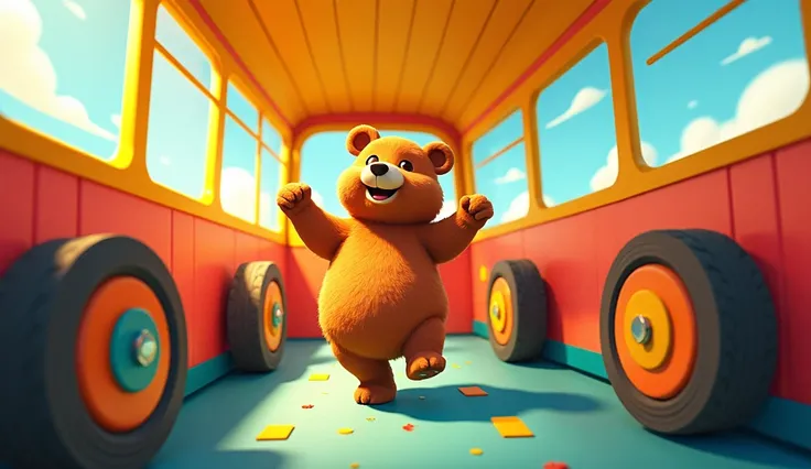 The wheel in the bus go round round round
Bobby the bear loves to dance and twirl,  
Twirl and spin, twirl and spin,  
Bobby the bear loves to dance and twirl,  
Come join the fun!(Cartoon image of truck )