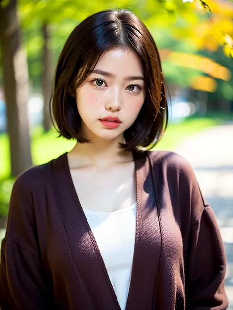 ((highest quality)), (be familiar with), beautiful girl, Japanese girl, one person, no cut, Slender, baby face, Photo like, Cosplayer, outdoor, Autumn Clothes, chiaroscuro, ((masterpiece)), 16k, textured skin, super detail