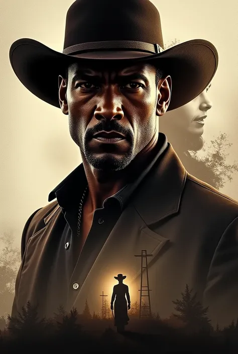 Un poster ambiance western avec Shemar Moore l’acteur  et une ombre abstraite de femme en fond avec un titre en haut « the pain » ecrit en gros en haut 