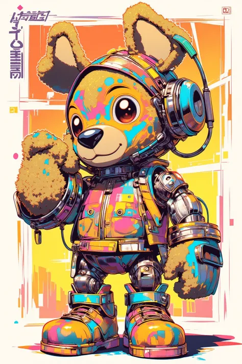 泥棒猫ニャーネコーがネズミの警官から逃げる cartoon,mappy,mappyart, cartoon,Stuffed Toy Art  , teddy bear, Toy Machine  , Chill Hop,  album art,  Art depicting pop characters  , サイケデリックヒップホップ album art ,   promotional art , handcuffs