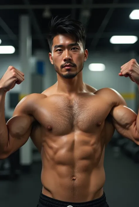  young buff man, muscles korean guy, handsome guy wearing tight sexy sleavless shirt, giant cock, showing his armpit hair, flexing his biceps, huge biceps,sleavless shirt, guy in te gym big cock, focus on hairy armpits, armpit hair, flexing his biceps, sho...