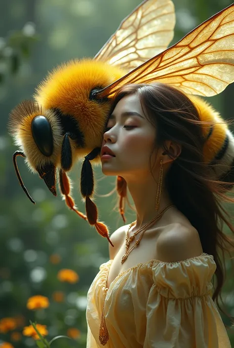 A beautiful woman with a giant bee