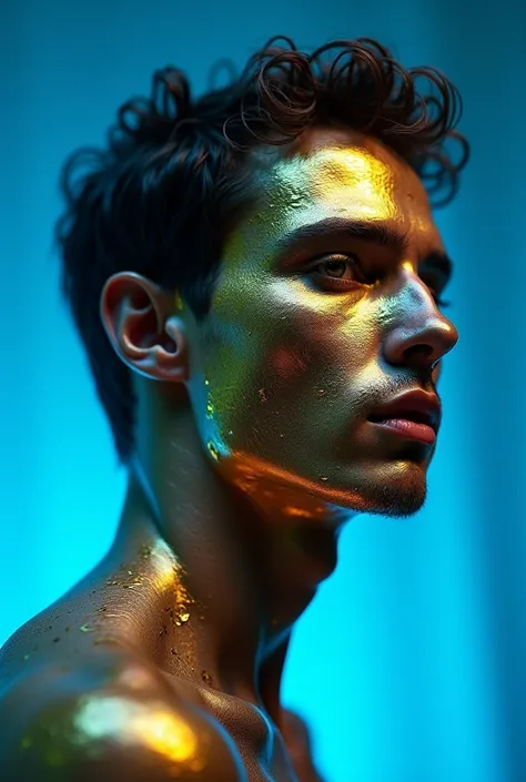 surreal peeling gold，5500K ，Male Model， blue