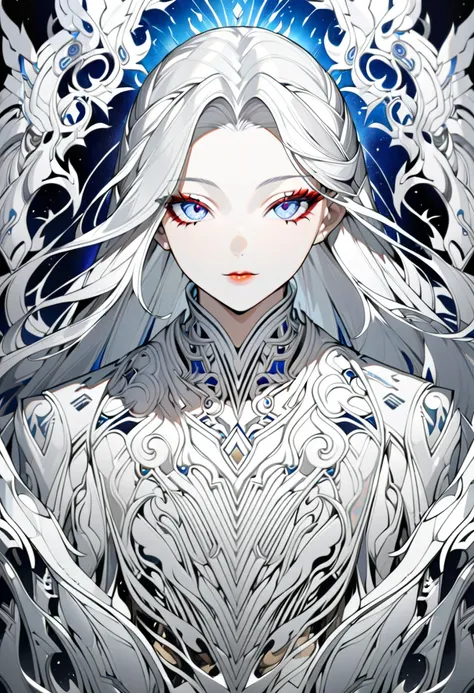 Closeup of a woman with gray hair and white mask, Beautiful character painting, Gwaiz, artwork in the style of Gwaiz, White-haired goddess, Jan J,  amazing elaborate character art ,  Breathtaking Character Art, , By Wujun Shifan, Gwaiz on pixiv artstation