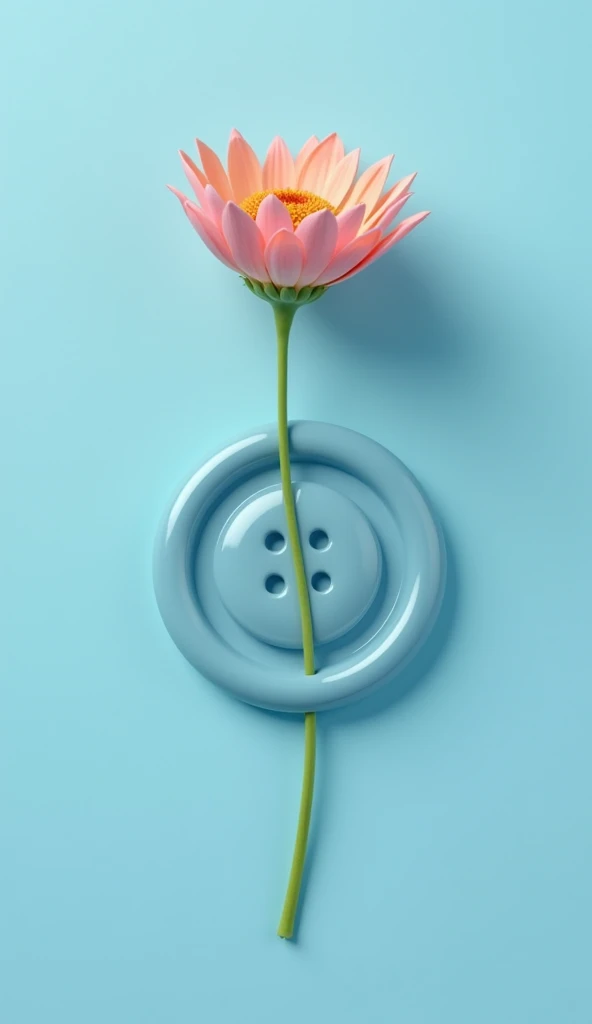 On a blue button tied to a flower stem.