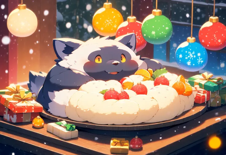 Chubby, fat, shota, Vivid colors, Natural light, Christmas, snowfall, kemono, furry