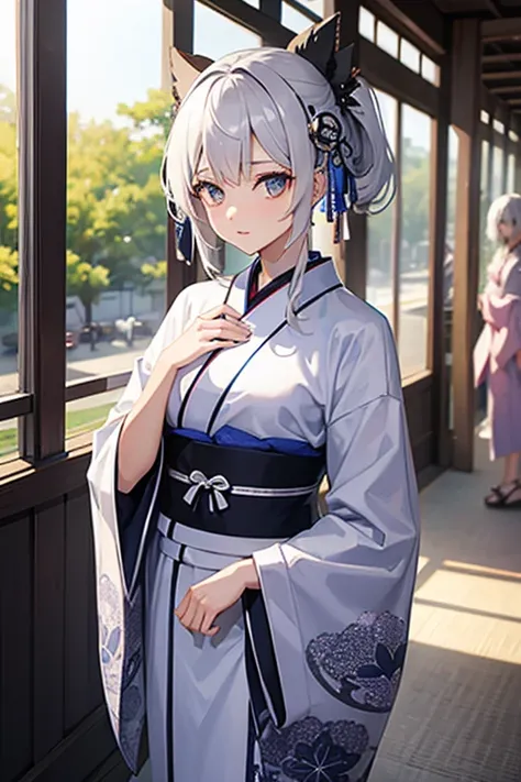 female　 Silver Hair　 kimono