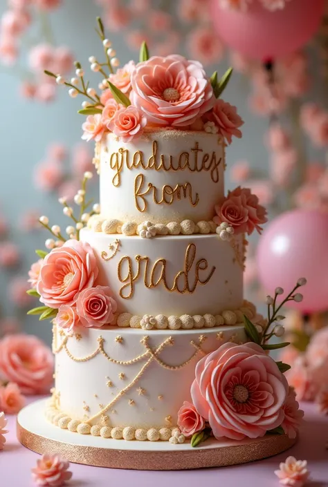  Create a png image of a cake with the name "Graduates from 9th grade " in gold