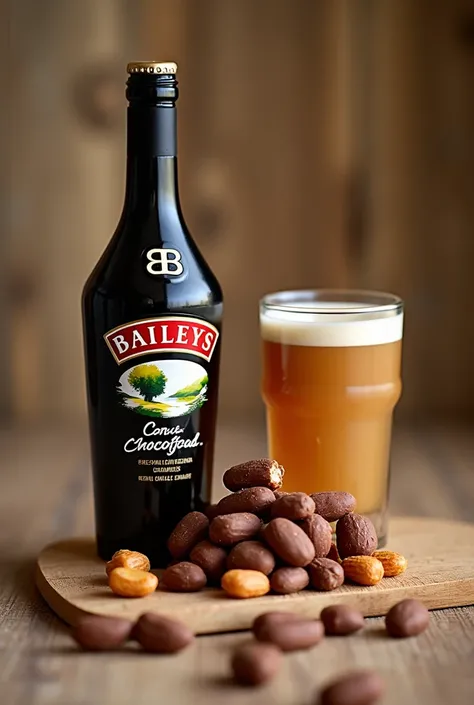 Create a Manitoba package together with the company Baileys,  where the product is peanut covered in chocolate or caramel from Beileys