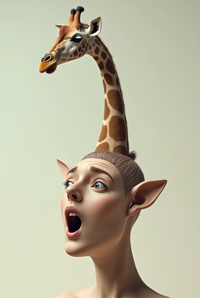 Giraffe sitting on human face