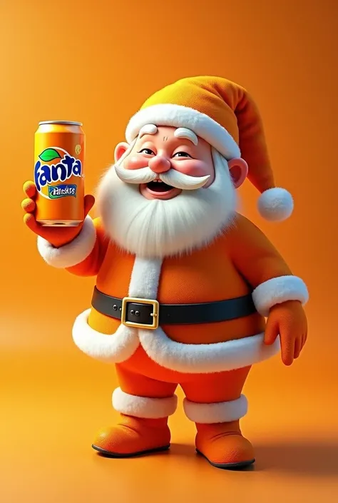 Orange santa claus holding a fanta with a noty face