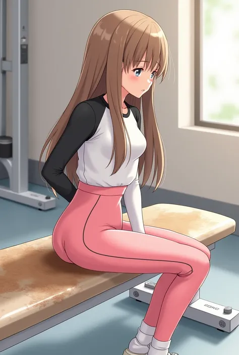  real illustration , angle from butt ,whole body, sit on a training bench ,Large amounts of stool,Brown liquid, Stained Vinyl Sheets on a White Workout Bench,Butt dirty with poop , 21-year-old Japanese Woman Turning Her Butt ,cute,Idol,Idol, Portraits,Mode...