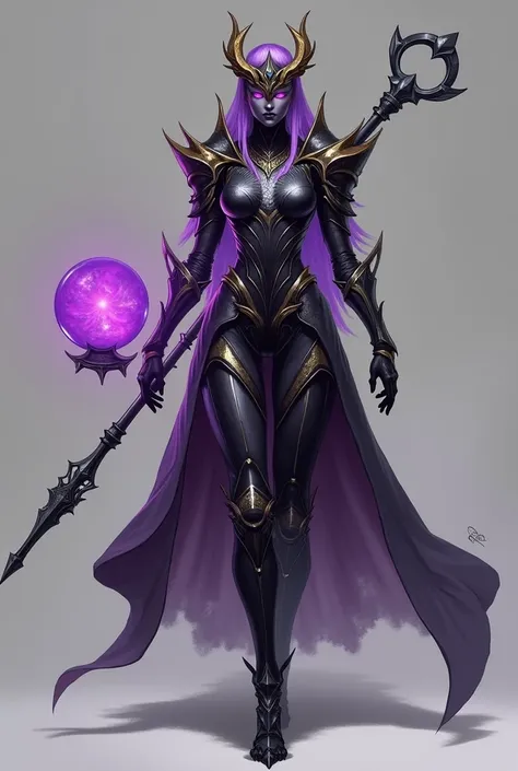 **(( CREATE THE IMAGE OF THE CHARACTER WALKING ))** Armour: A armadura é predominantemente preta com detalhes em purple e violet,  creating a dark and magical aura .  The armor is aerodynamic and elegant ,  with elements that resemble fairies , but with a ...