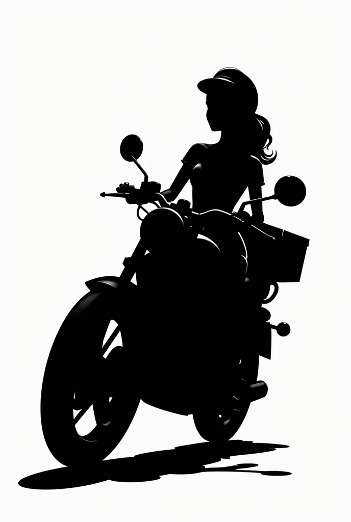 Full black silhouette vector of Barbie delivery lady on top of a motorcycle