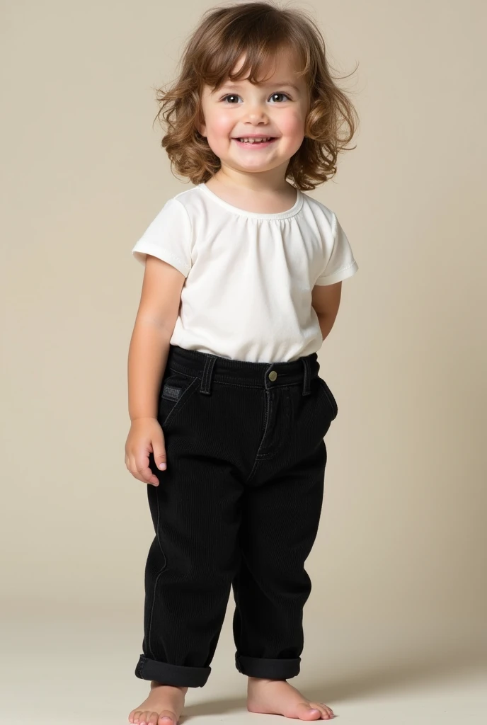 2years old girl wearing corduroy pants in full body angle black color pants