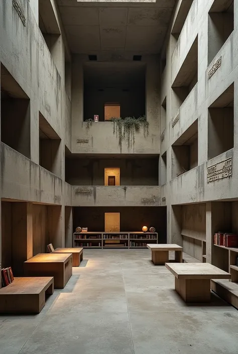 , a thematic reading space based on El Matadero by Esteban Echeverría ,  designed with brutalist architecture and distributed on two levels , The use of raw materials and the proposed spatial distribution ,  that includes small, cold windows on the first f...