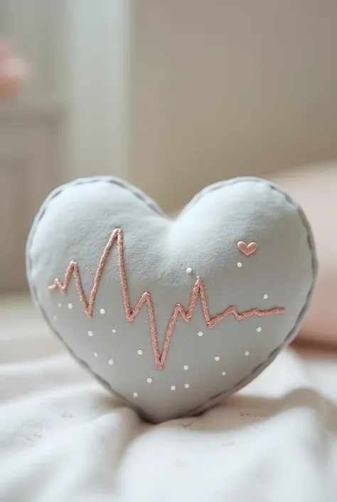 A heart shape plush powder grey wh babies heart beat embroidery And ultrasound