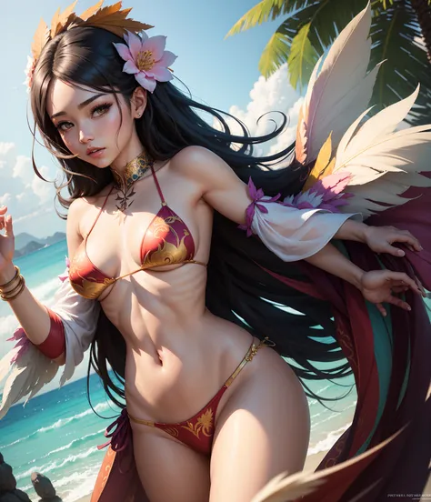  a woman dressed up with feathers and flowers on her head, Rossdraw 1. 0, RossDrawS 2. 5,  Artgerm  extremamente detalhado, Pintura digital RossDrew,  Artgerm  e Rossdrew, Beautiful character painting, :: RossDrew, IG Model |  Artgerm , Inspirado por RossD...