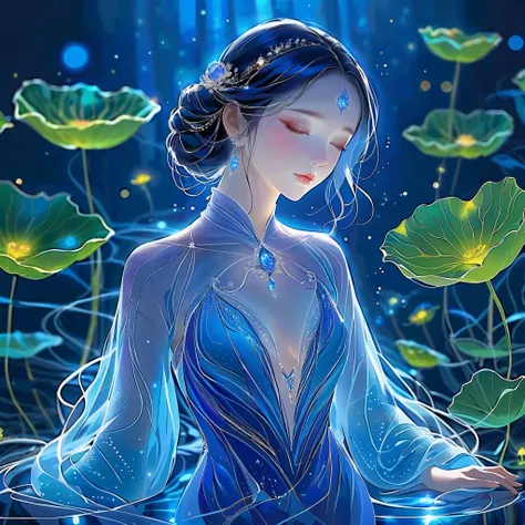 Imagine a glass woman,  Her delicate figure is like a piece of art, Weeping under the stars. The blue night hues envelop her, A melancholic glow shrouds her ethereal figure. Her glass  glowing body s with bright blue hues, Each line and curve is etched wit...