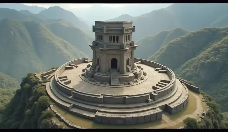 HD ., high definition ,ultra realista, FLAT CIRCULAR TOWER OF THE FORTRESS OF THE TEMPLE OF SACSAYHUAMAN, aerial view