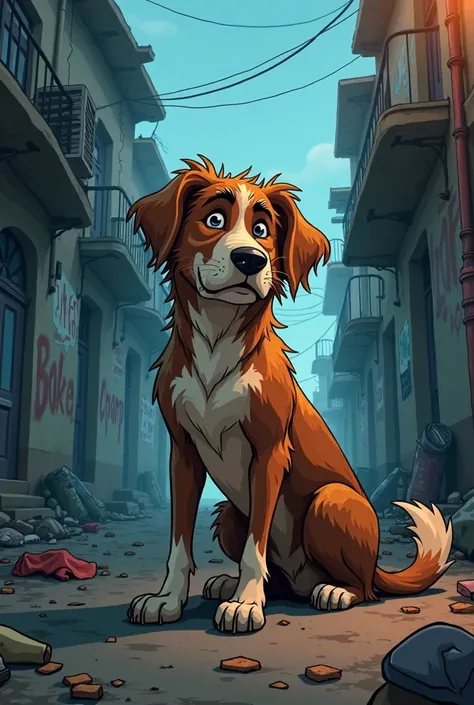 animated stray dog, with lots of hair