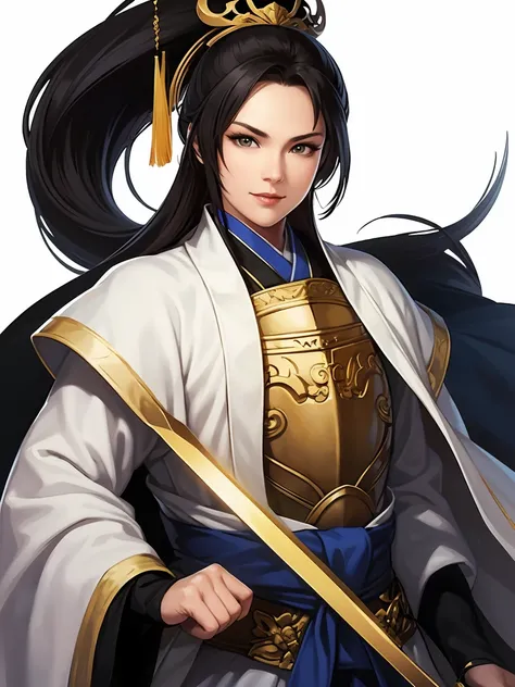   Beautiful black-haired woman ：1.3,  Amazing Character Art, Hanfu,((  pure white background)), ( top quality),  handsome，Beautiful female knight, 2. 5D CGI fantasy artwork,  detailed digital art , Very nice work of art,  Fan Art Best Art Station , (black ...