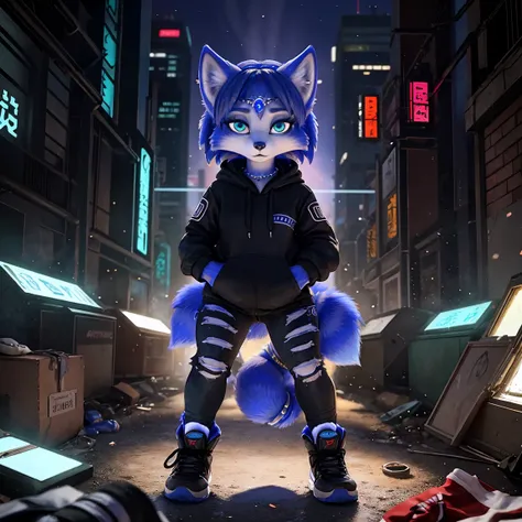 ((krystal)), Star Fox-Krystal, lovable, green eyes, ((( Long blue hair 1 .3))), Decollete, anthro, Fuzzy,  detailed Fluffys fell, detailed face, (Fluffy),  1 girl, black piercings in her ears ,  stands in the middle of a pile of bodies ,  wearing a very re...