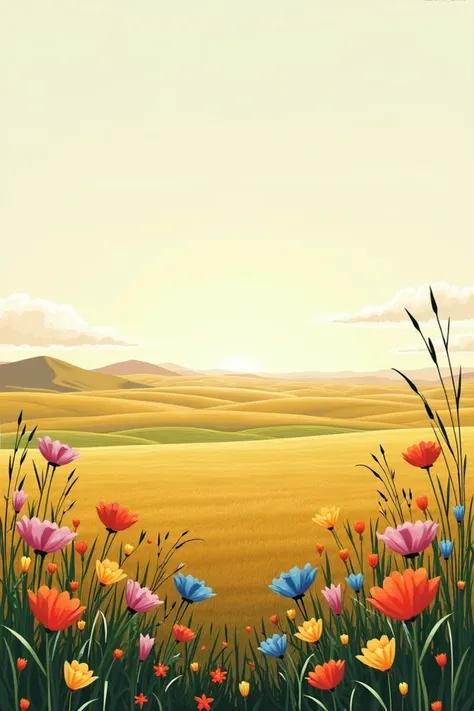  Create an image Create a background for a poster in honor of Kazakhstans Independence Day
make it not too busy, with the blooming steppe in flowers and with grass 