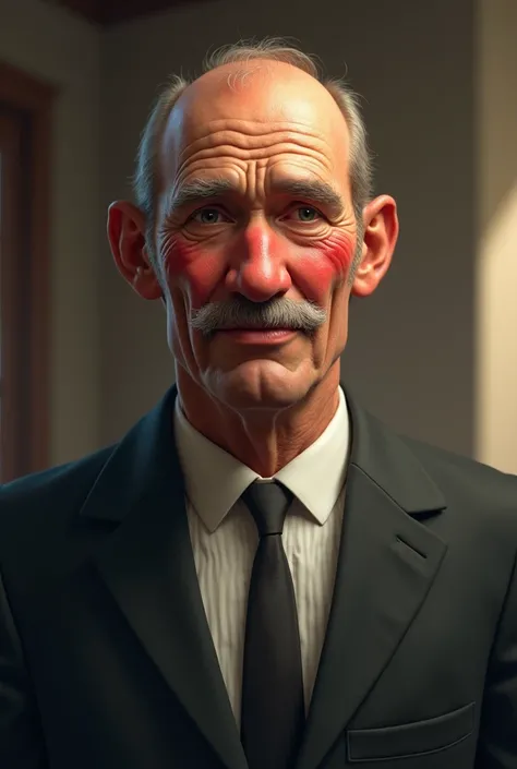 Can you show me a picture of a man in formal clothes in his early 50s with slightly chubby cheeks pink and a mustache sunburned head, lets see his body
