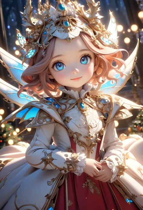 Christmas Dragon. .the overall theme and style should feel like. a hybrid of fairytale and Science Fiction. Ultra HD, Rococo-Inspired Fantasy Art With Intricate Details. Cute, Charming Expression, Alluring-Gaze, looking at viewer Beautiful Eyes, , photorea...