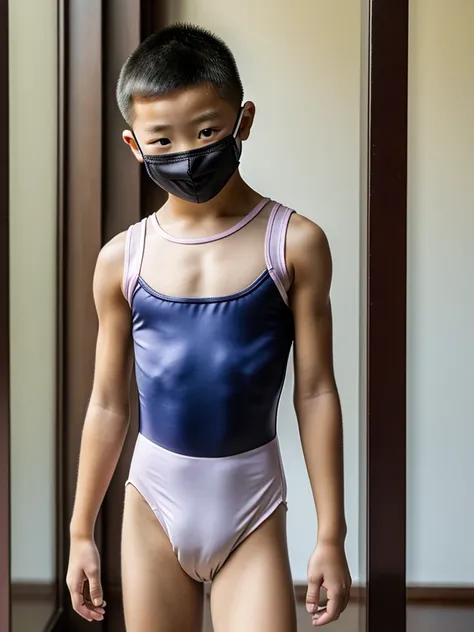 Boy, 10, Chinese, Leotard, Muscular, Wearing A Mask, Medium Chest