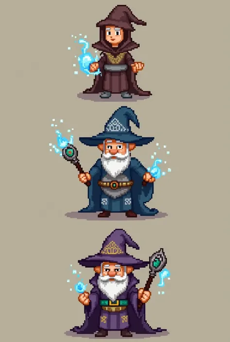  Prompt for Image Generation - Pixel 2D Wizard :
1. Style:
 • 2D pixel art ,  classic RPG look .
 • Main character  (mago)  looking like 32x32 pixels or 64x64 pixels ,  depending on the desired level of detail .
2. Initial Phase  ( Level 1 ):
 • Simple clo...