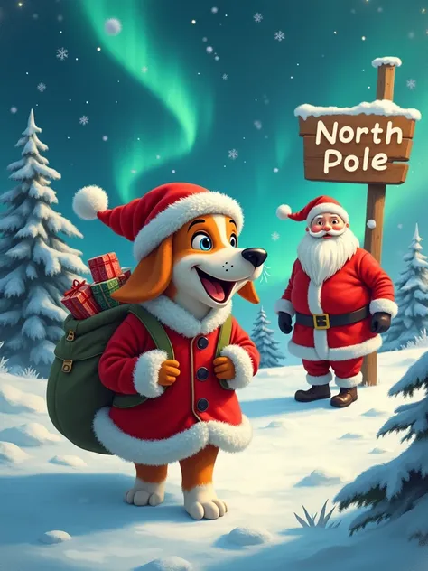 The dog Santa Claus arrived at the North Pole again and Santa Claus was found