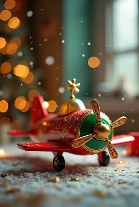 Christmas toy airplane with propeller with Christmas colors