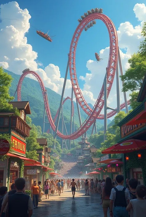 Make a picture of thrill valley amusement park with roller coasters etc.