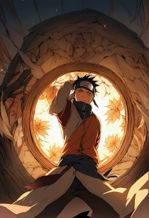 Create an image of Naruto fighting in wise mode