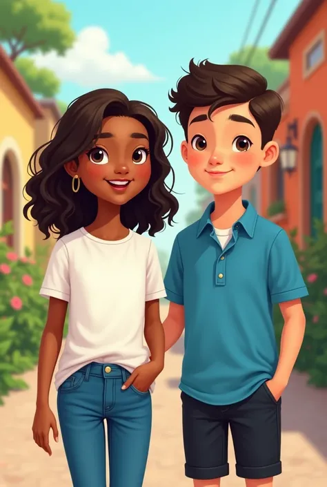 Create an image like Scott Pigin the clothes,  the girl dressed in jeans and white shirt and half short hair ,  boy half Indian hair and black shorts and blue shirt 
Does hair have to be Kitty Cut
And the boy Low Fad
Brown boy and white girl 