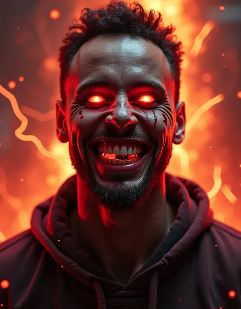 1 stephen curry, , red eyes, fire witch, blood on face, light particles, lightning rays, wallpaper, colorful, high contrast, vampire, smirk, evil smile, psychopathic smirk, psychopathic smile, tilted head